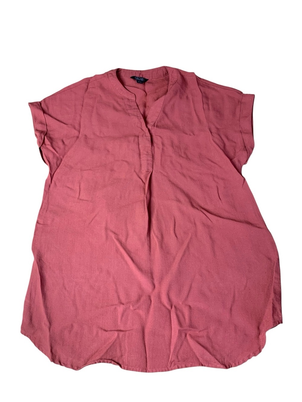 RACHEL Rachel Roy Terracotta V-Neck Tunic Blouse M Rayon Nylon Short Sleeve